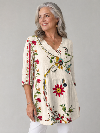 FIAMMETTA™ - Long V-Neck Blouse