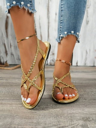 VIOLETTE™ - Woven Metallic Strap Sandals