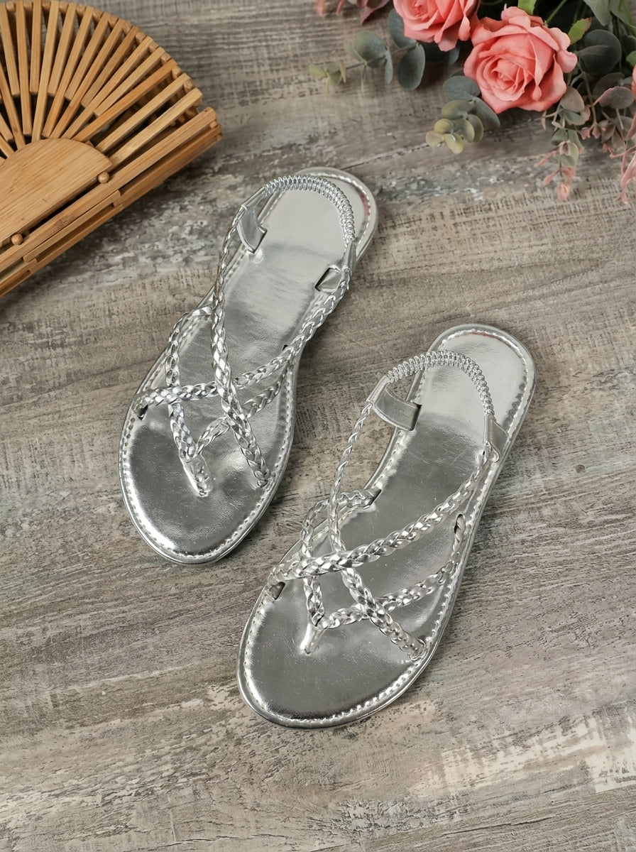 VIOLETTE™ - Woven Metallic Strap Sandals