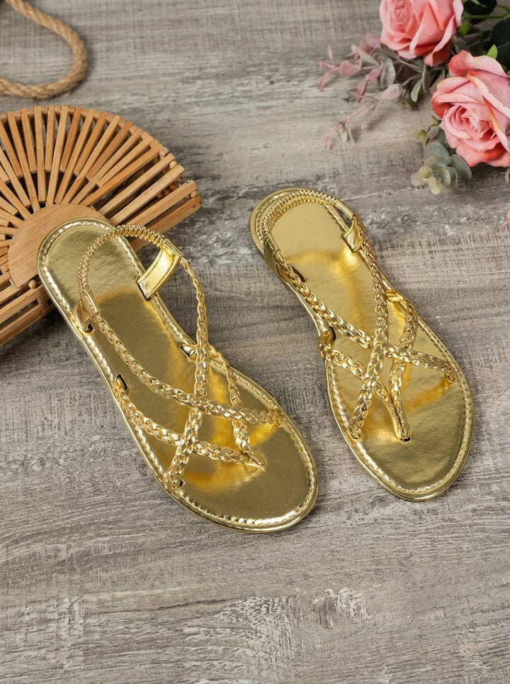 VIOLETTE™ - Woven Metallic Strap Sandals