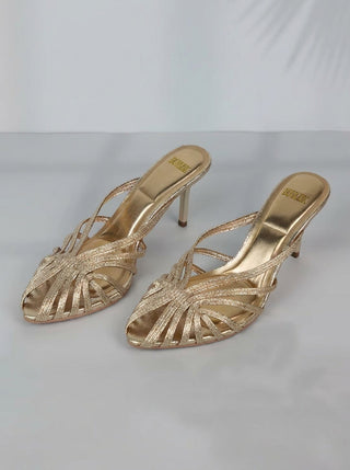 CLEMENCE™ - Woven Golden Heeled Sandals