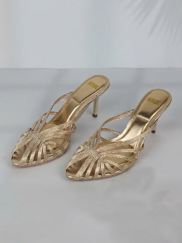 CLEMENCE™ - Woven Golden Heeled Sandals