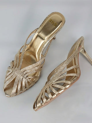 CLEMENCE™ - Woven Golden Heeled Sandals