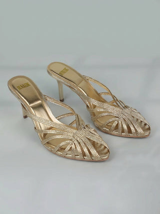CLEMENCE™ - Woven Golden Heeled Sandals