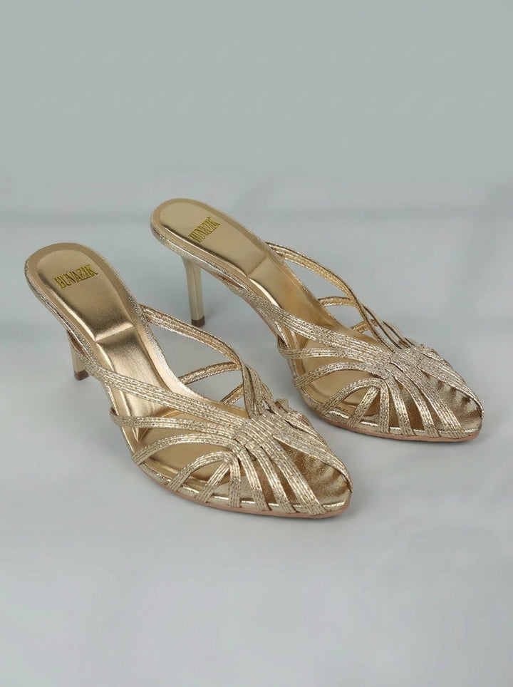 CLEMENCE™ - Woven Golden Heeled Sandals