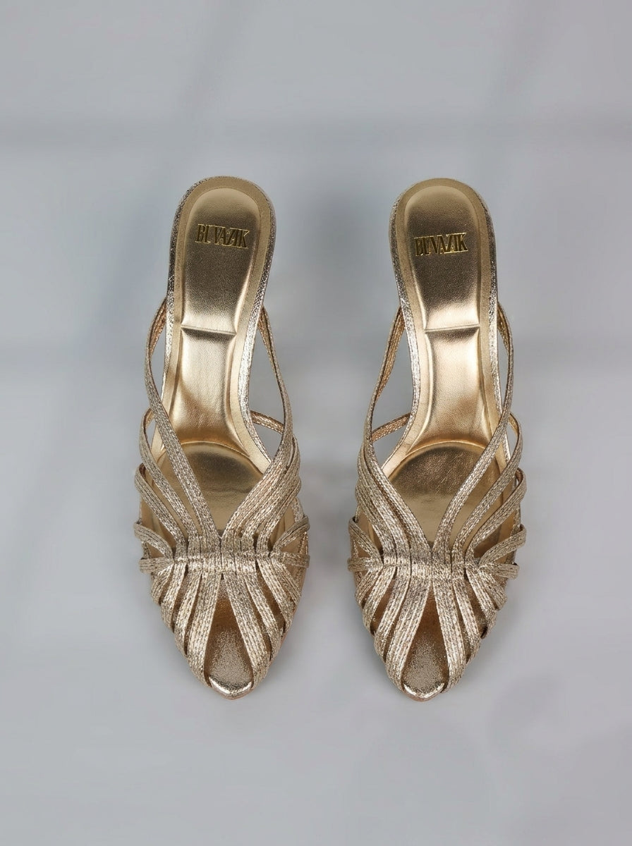 CLEMENCE™ - Woven Golden Heeled Sandals