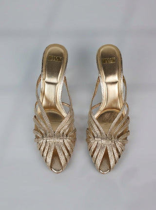 CLEMENCE™ - Woven Golden Heeled Sandals