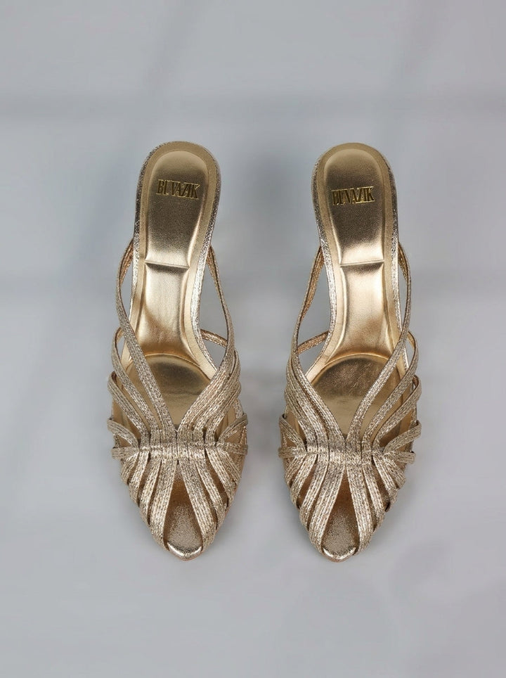 CLEMENCE™ - Woven Golden Heeled Sandals