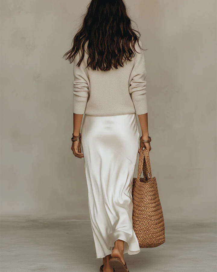 ROSABELLA - Satin Midi Dress with Sweater