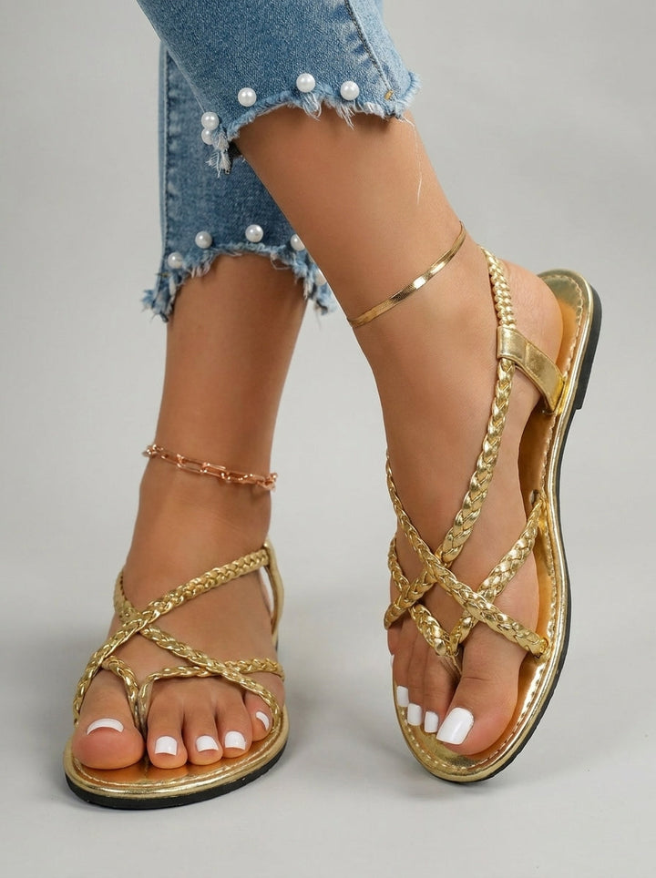 VIOLETTE™ - Woven Metallic Strap Sandals