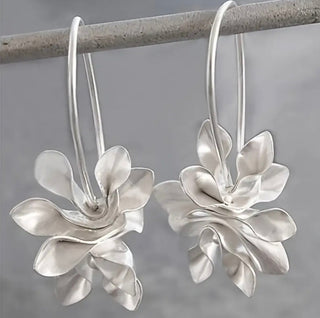 BERNADETTE - Silver Floral Hoop Drops