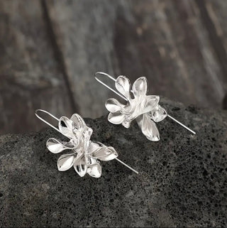 BERNADETTE - Silver Floral Hoop Drops