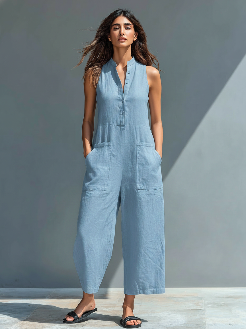 FEDERICA™ - Minimalist Linen Jumpsuit - Blue