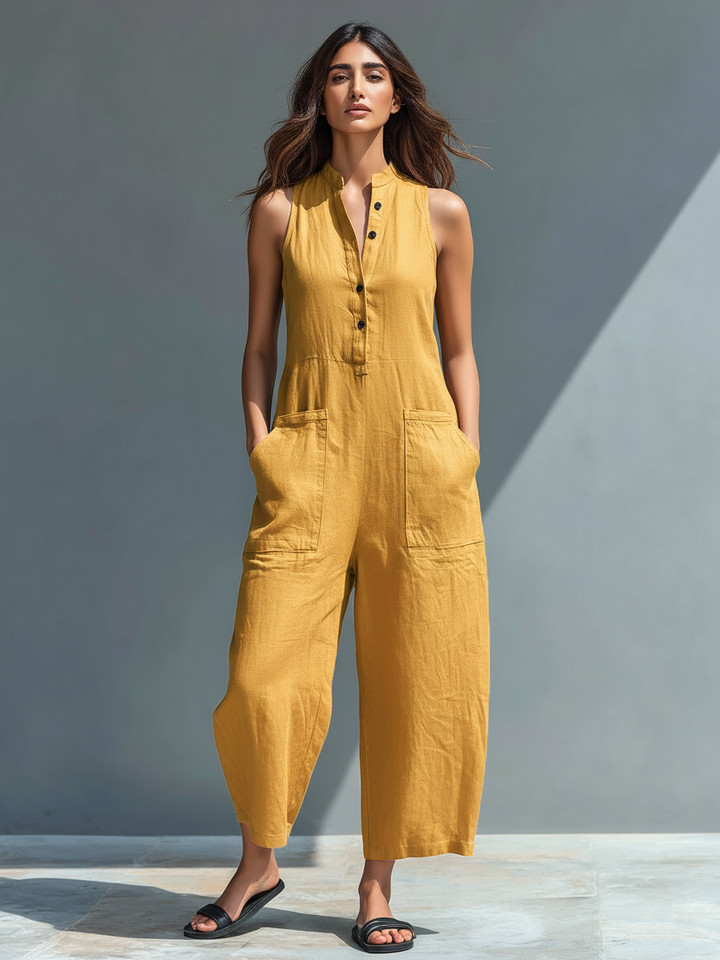 FEDERICA™ - Minimalist Linen Jumpsuit - Yellow