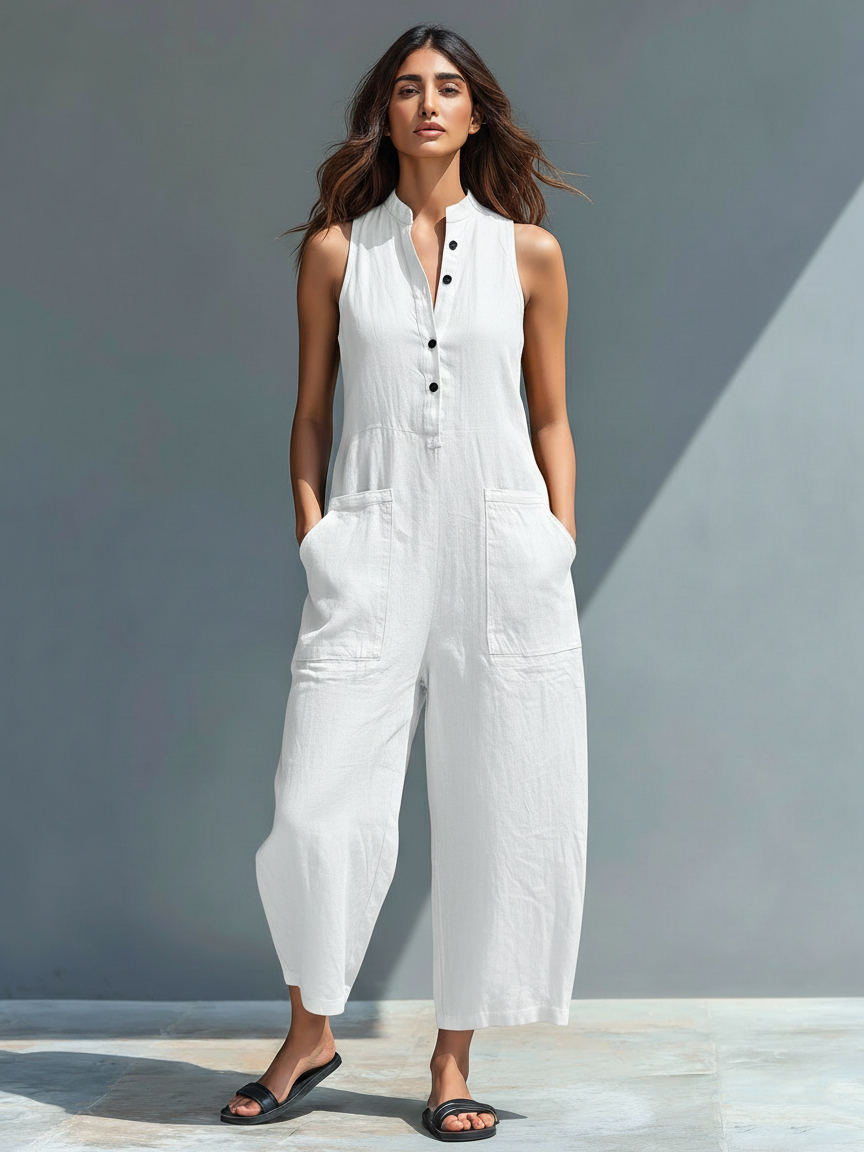 FEDERICA™ - Minimalist Linen Jumpsuit - White