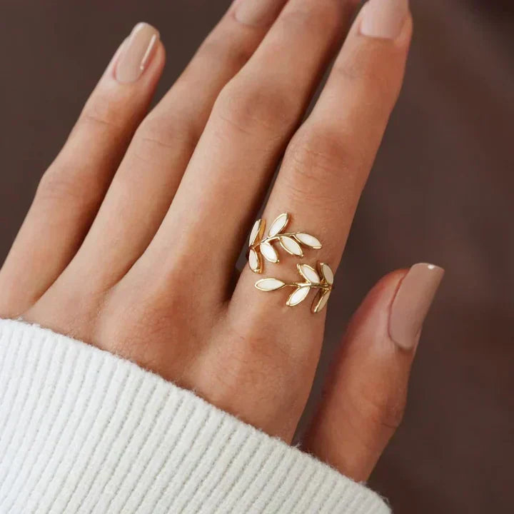 Willow | White Opal Leaf Adjustable Ring