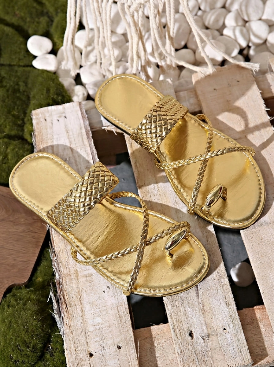 ROMANE™ - Woven Golden Heeled Sandals