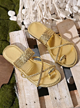 ROMANE™ - Woven Golden Heeled Sandals
