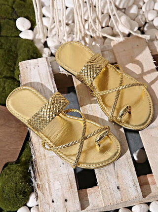 ROMANE™ - Woven Golden Heeled Sandals
