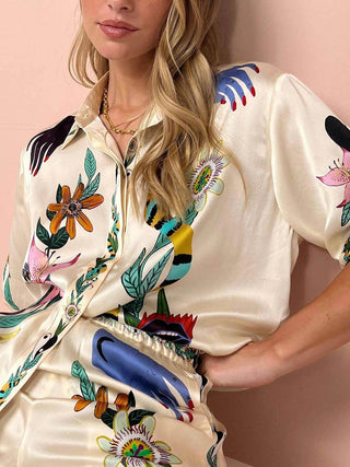 Thomasin™ - Resort Vibes Satin Unique Print Shirt & Trousers Set