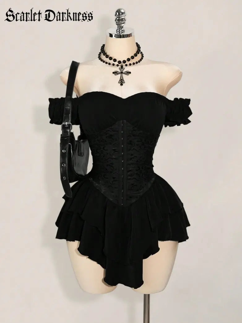 AGNES™ - Off-Shoulder Jacquard Corset Mini Dress