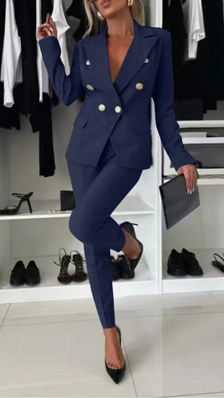 PENNIE™ - Classy Collar Blazer and Flared Pants Set