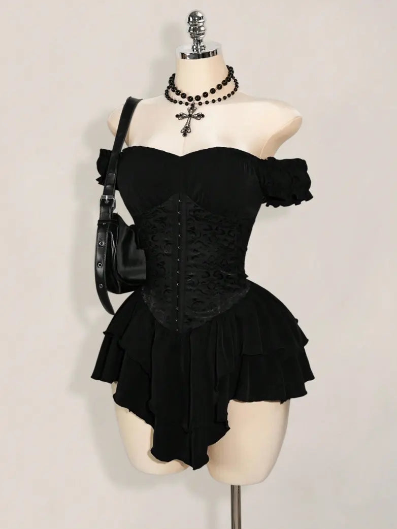 AGNES™ - Off-Shoulder Jacquard Corset Mini Dress