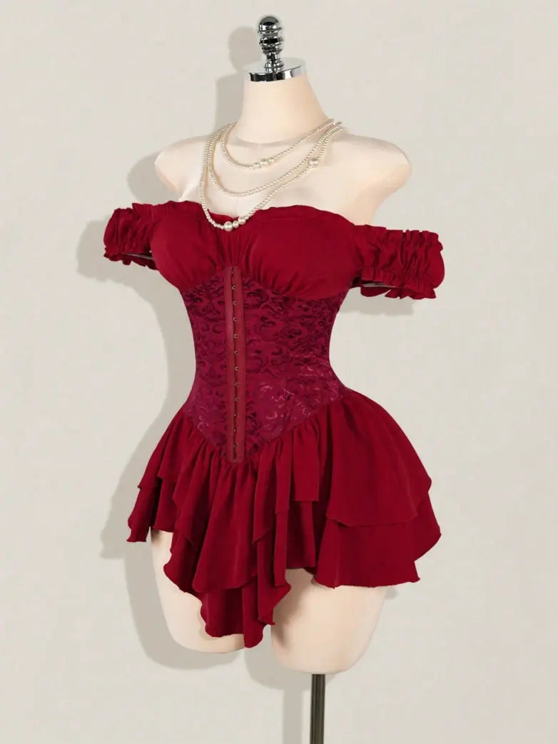 AGNES™ - Off-Shoulder Jacquard Corset Mini Dress