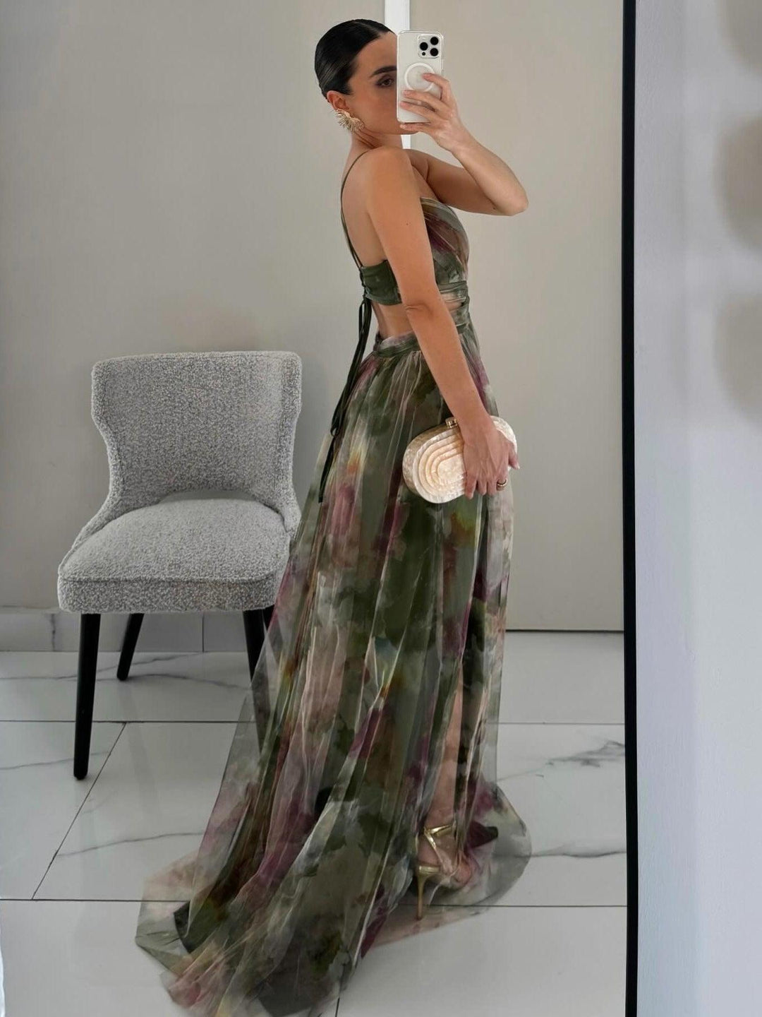Ombeline™ - Painted Floral Print V-Neck Maxi Dress