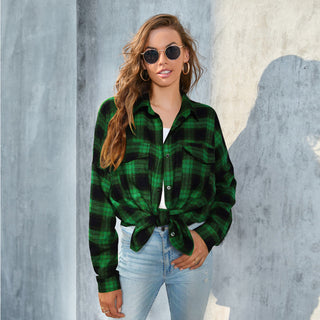 TORI™ - Vintage Plaid Button Down Long Sleeve Blouse