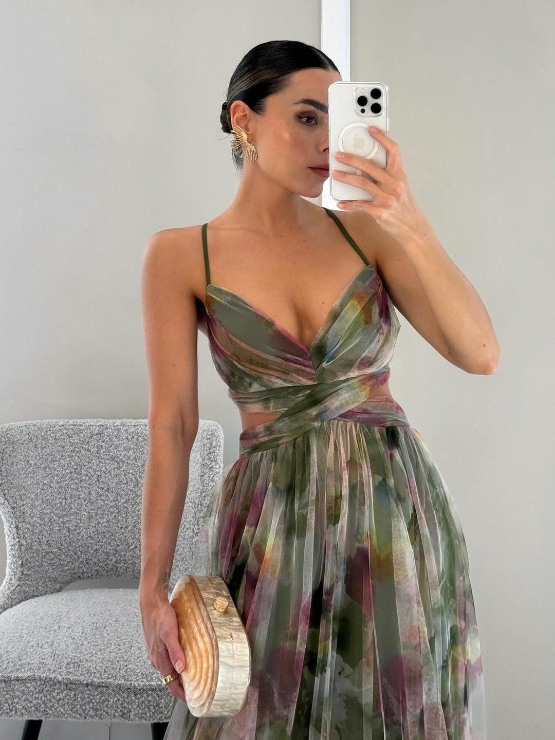 Ombeline™ - Painted Floral Print V-Neck Maxi Dress
