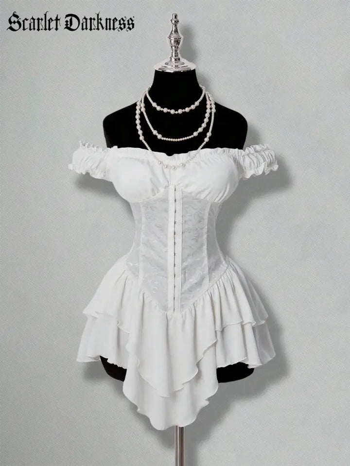 AGNES™ - Off-Shoulder Jacquard Corset Mini Dress