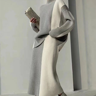 PIYA™ - Elegant Turtle Neck Long Sleeve Top and Skirt Set