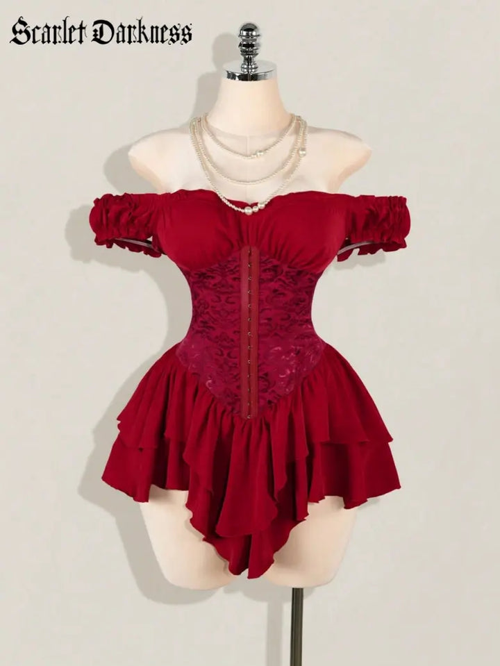 AGNES™ - Off-Shoulder Jacquard Corset Mini Dress