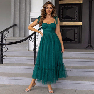 HALI™ - Vintage Ruffle Hem Tie Shoulder Formal Dress