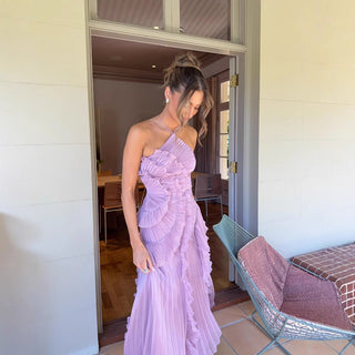 REGINE™ - Elegant Halter Neck Lotus Summer Maxi Dress