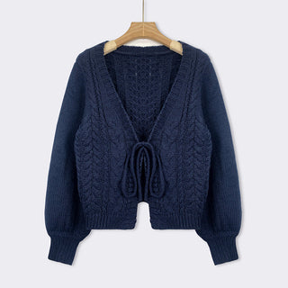 SHERICA™ – Cozy Vintage Chunky Tie-Front Long Sleeve Cardigan
