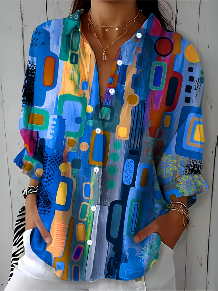 Delphine - Vibrant Artistic Button-Up Blouse