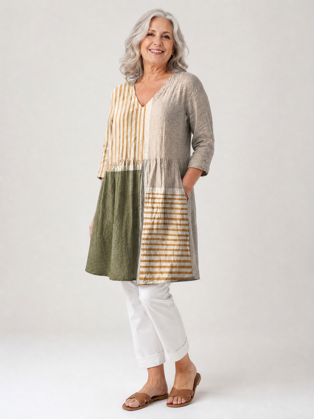 CRISTINA™ - Long V-Neck Blouse
