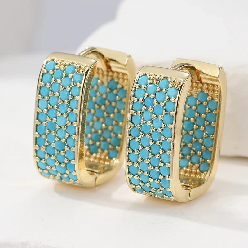 CORALIE - Turquoise Pave Gold Huggie Hoops