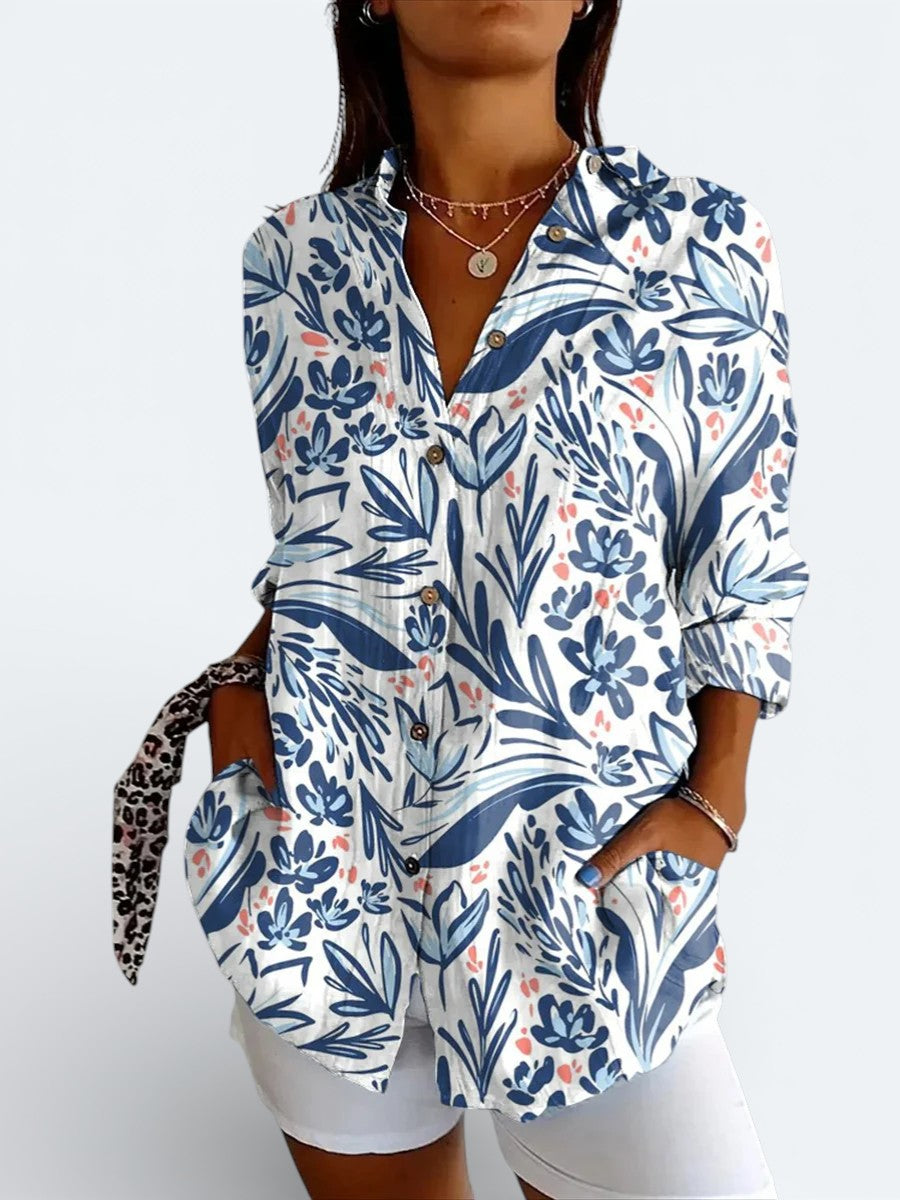 Odalys - Vibrant Artistic Button-Up Blouse