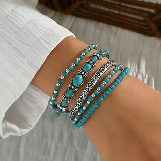 Juno | Bohemian Turquoise Beaded Bracelet Set