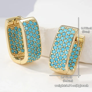 CORALIE - Turquoise Pave Gold Huggie Hoops