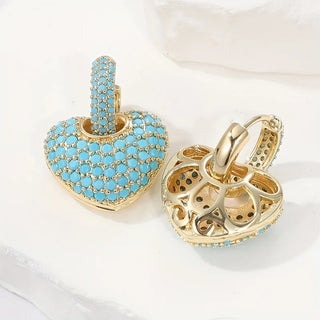 GENEVRE - Turquoise Heart Pavé Lock Earrings