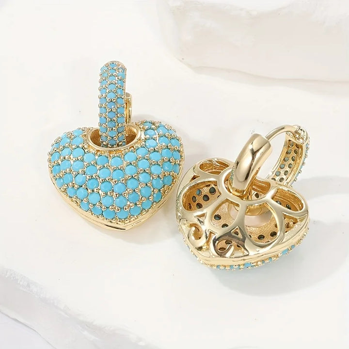 GENEVRE - Turquoise Heart Pavé Lock Earrings
