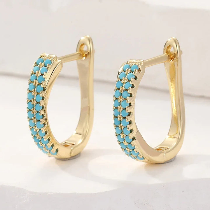 OPHELIA - Turquoise Pave Gold Huggies