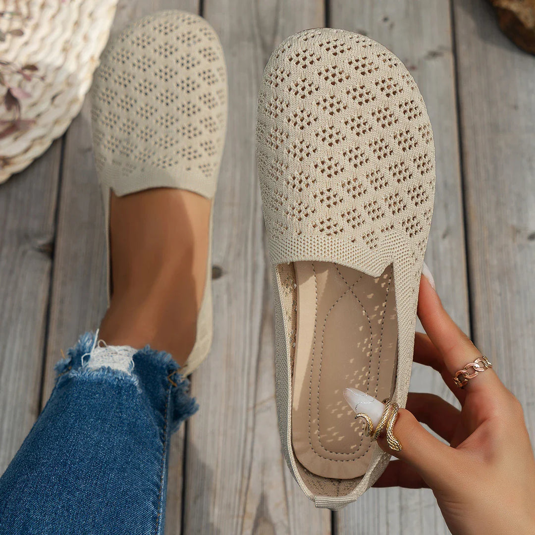 MABEL - Breathable Knit Slip-On Sneakers - Beige