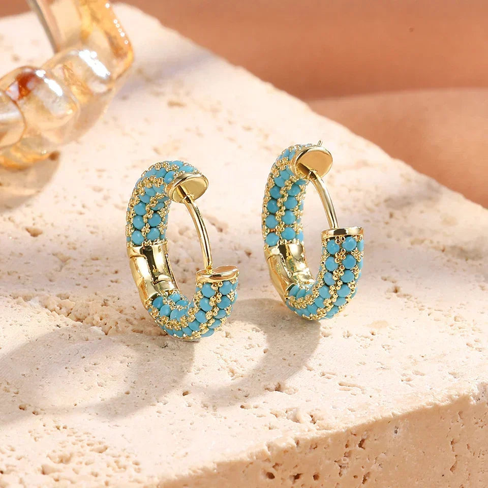 ISOLDE - Turquoise Flower Hoop Earrings