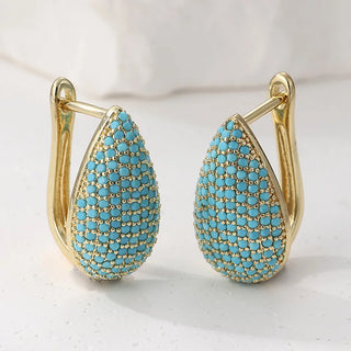 MARISOL - Turquoise Pavé Teardrop Hoops