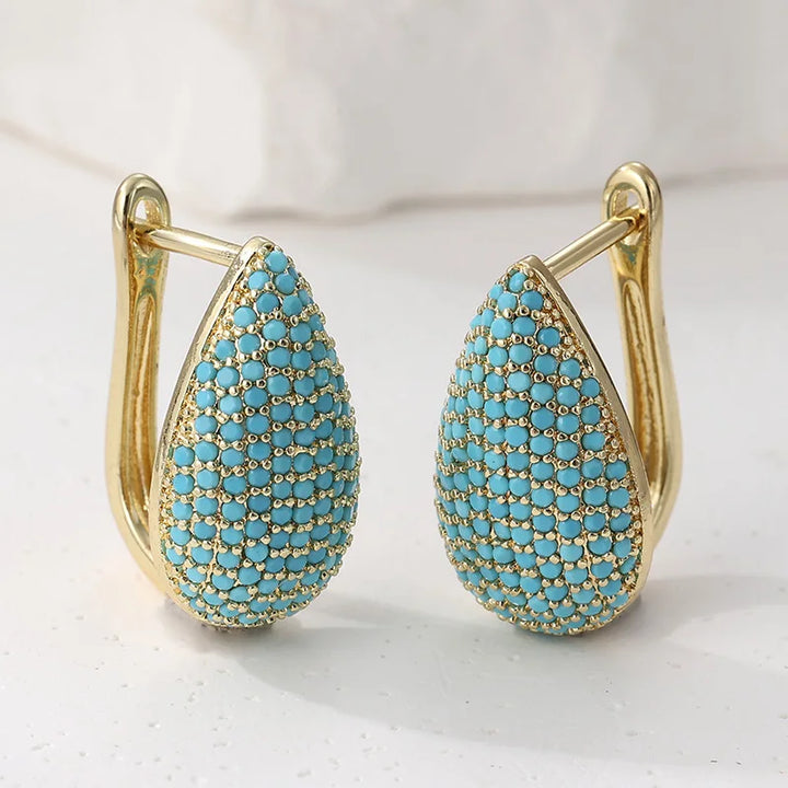 MARISOL - Turquoise Pavé Teardrop Hoops
